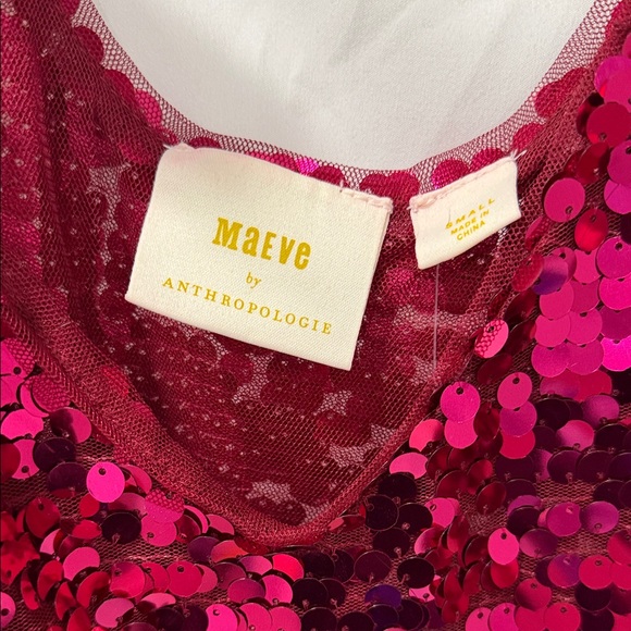 Anthropologie Maeve Pink Sequin Camisole with Bow Straps - Picture 2 of 8